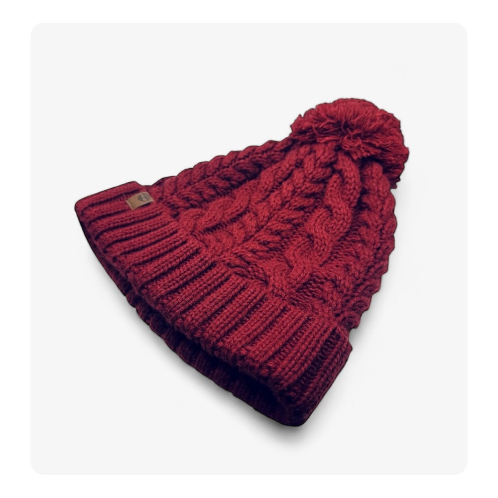 ★ Timberland Winter Woods Cable Beanie with Pom Pom - Burgundy ★ - Picture 4 of 17